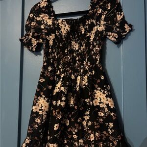 Floral Mini Dress - Black and Cream